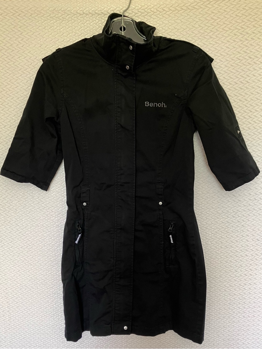 Bench Black Full Zip Mock Neck Short-Sleeve Cotton Jacket Dress Women’s Small - Picture 3 of 14